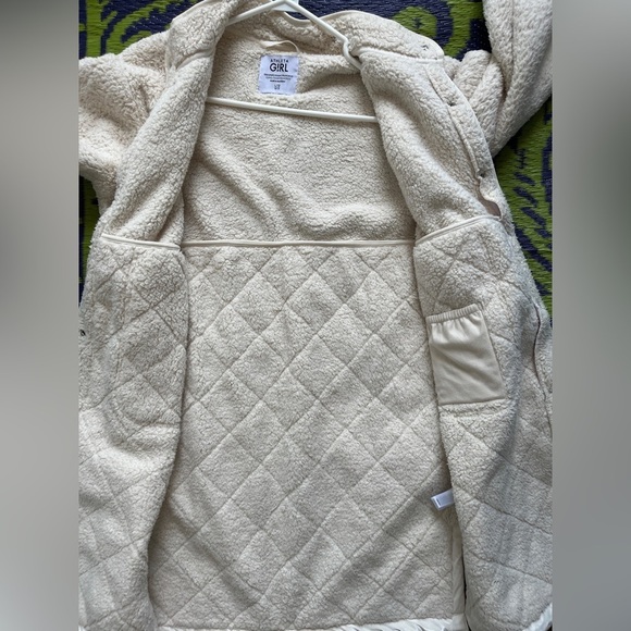 Athleta Girl So Toasty Tugga Sherpa Metallic Coat Size 12 / Large In Cream White - Picture 14 of 16